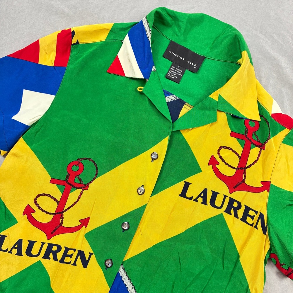 VTG Lauren Ralph Lauren Silk Blouse RL-67 Nautical AOP Size 8